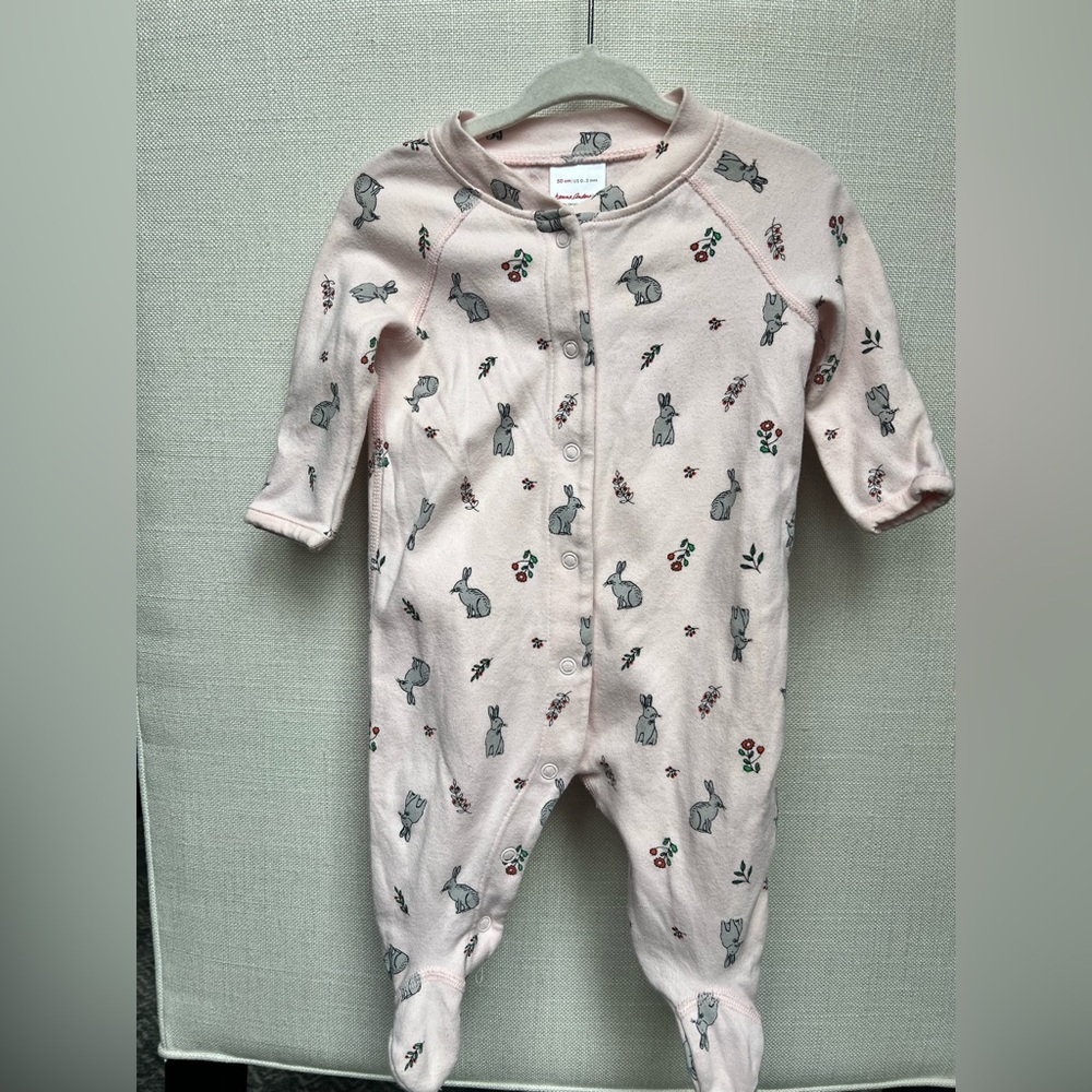 Hanna Andersson 50CM 0-3 Month Pink Easter Bunny Pajamas with Hat Baby
